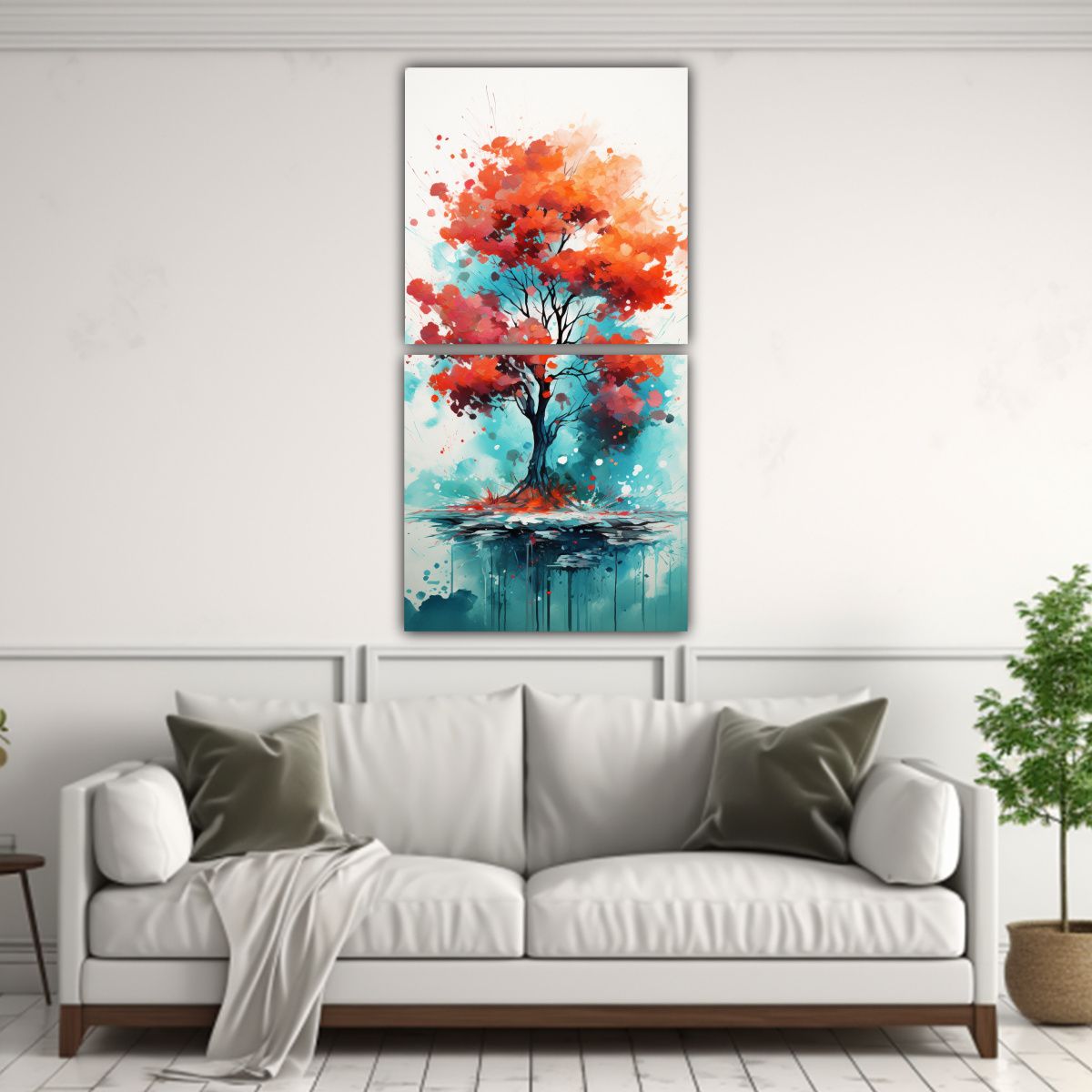GENERICO - Pintura Abstracta En Colores Rojo Y Turquesa De 50x100 Cm