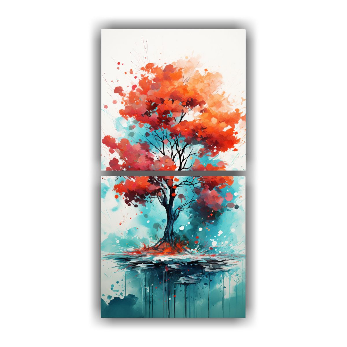 GENERICO - Pintura Abstracta En Colores Rojo Y Turquesa De 40x80 Cm