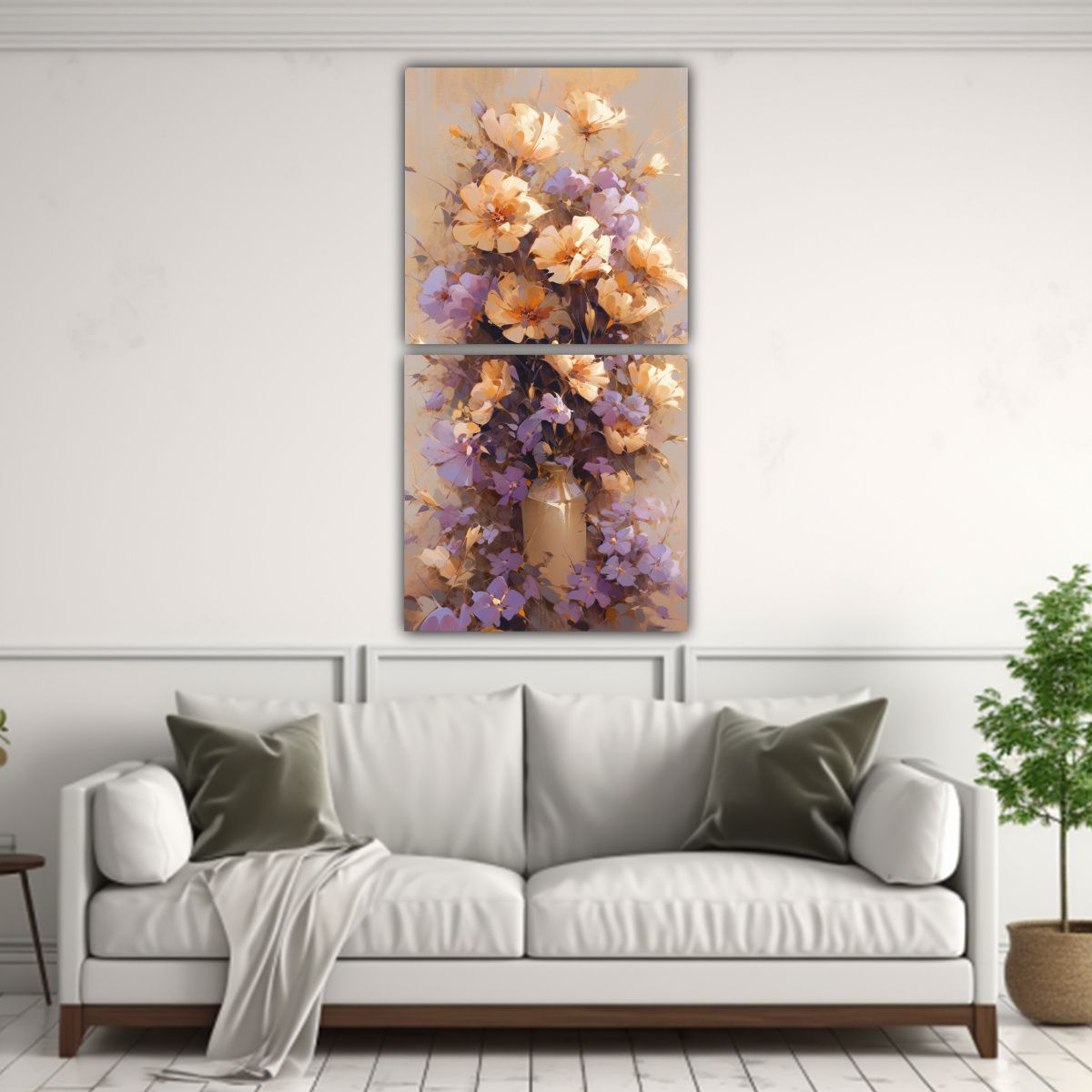 GENERICO - Pintura Floral En Lienzo Morado Y Dorado Para 40x80 Cm
