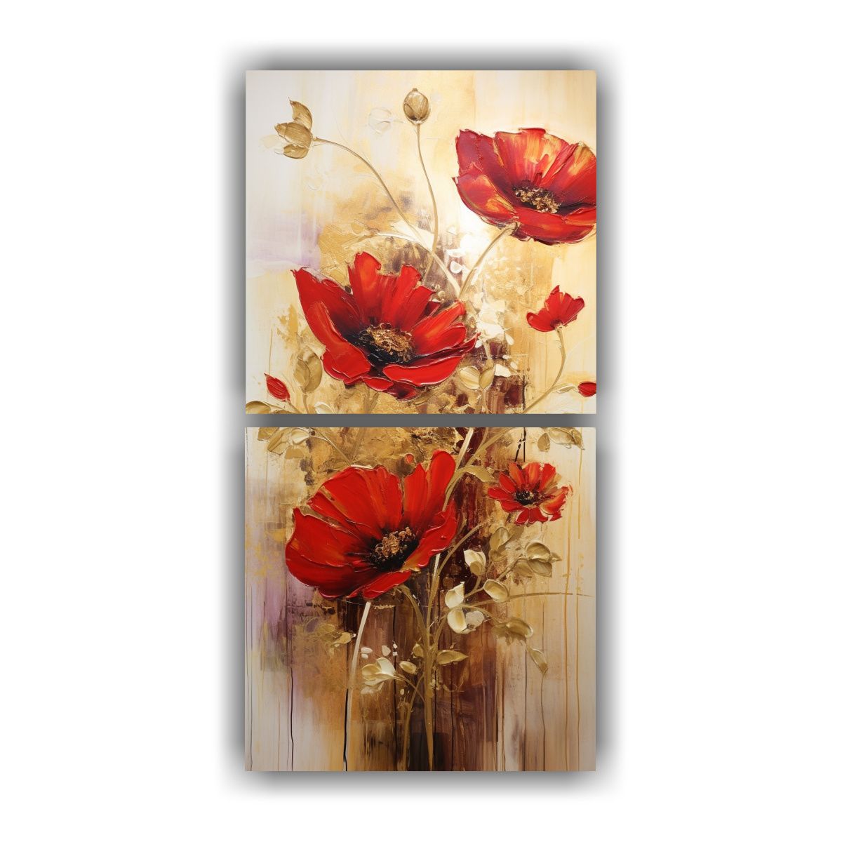 GENERICO - Set 2 Telas En Bastidor Tonos Escena A Red Gold 50x100 Cm
