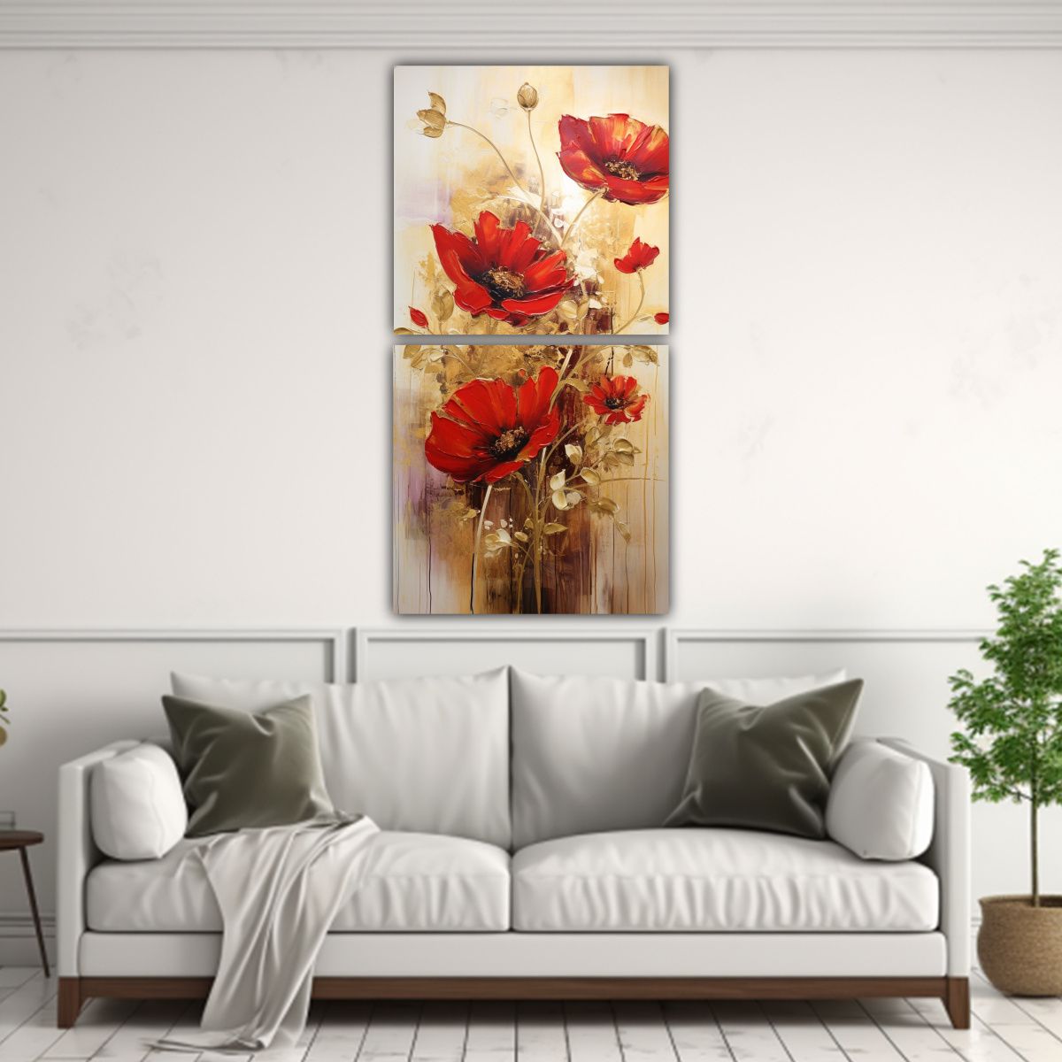 GENERICO - Set 2 Telas En Bastidor Tonos Escena A Red Gold 50x100 Cm
