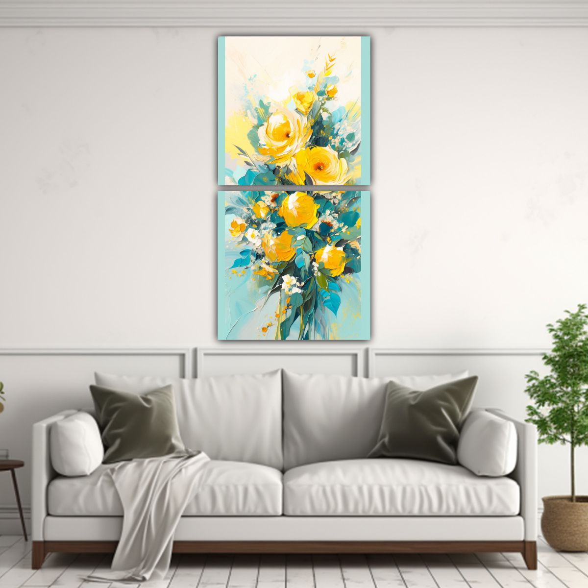 GENERICO - Pintura En Lienzo De Flores Amarillas Y Azules En 60x120 Cm