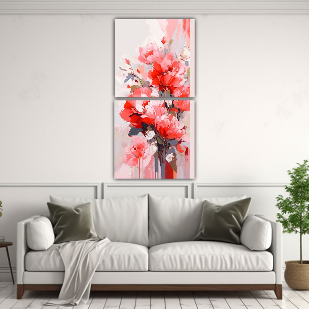 GENERICO - Pintura Sobre Lienzo En Tonos Rojo Y Rosa De 20x40 Cm