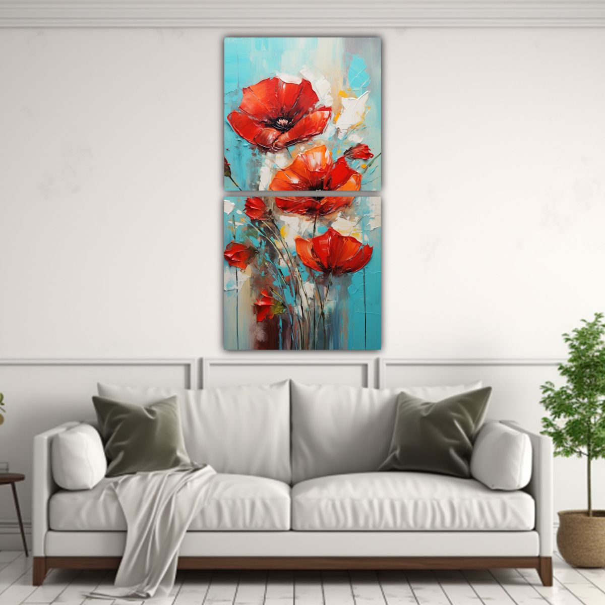 GENERICO - Cuadro Espectacular Alegre De Flores En Rojo Y 50x100 Cm