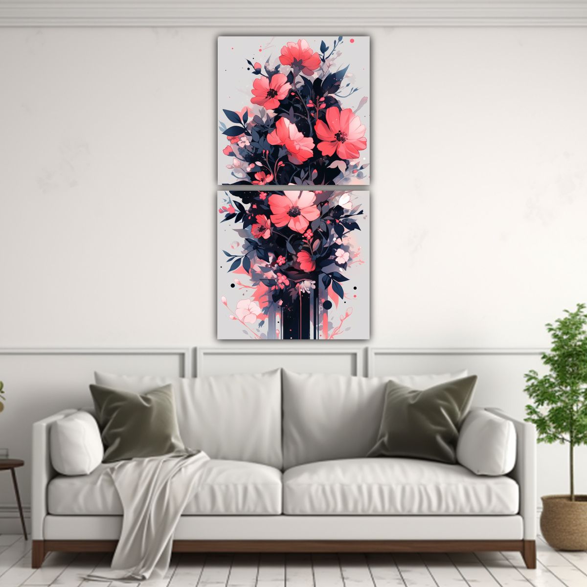 GENERICO - Conjunto 2 Canvas Tema Original Negro Y Rosa 30x60 Cm