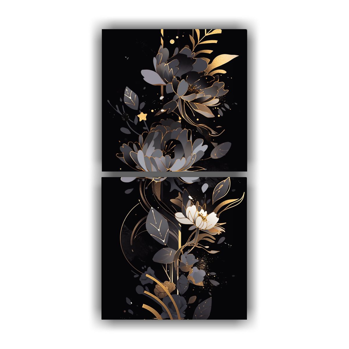 GENERICO - Set 2 Cuadros Líneas Llamativas Negras Y Doradas 40x80 Cm