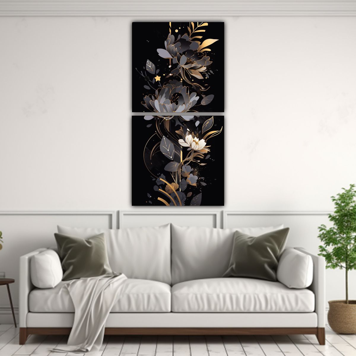 GENERICO - Set 2 Cuadros Líneas Llamativas Negras Y Doradas 40x80 Cm