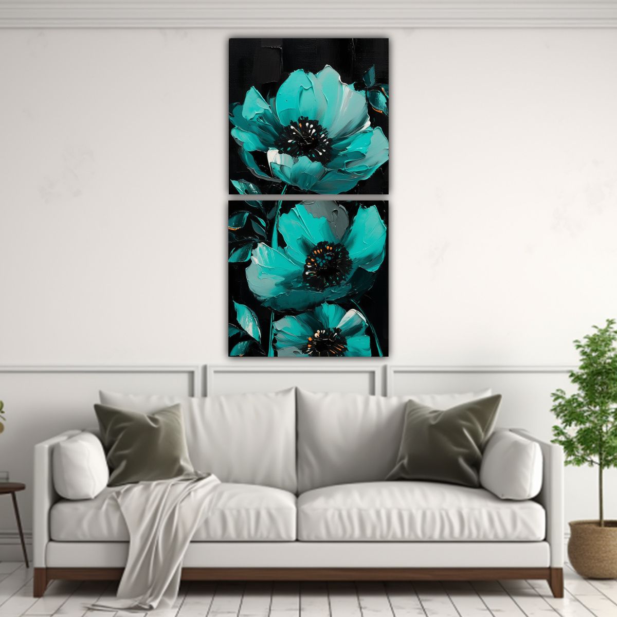 GENERICO - Cuadros Movimiento Temática Turquesa Y Negros 30x60 Cm