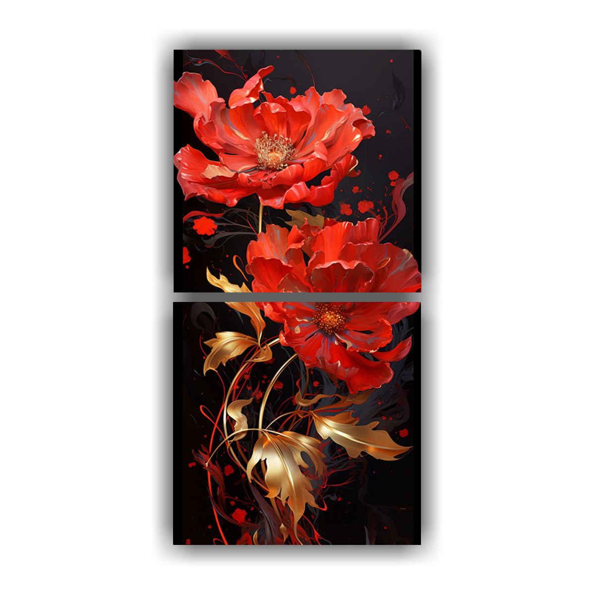 GENERICO - Conjunto 2 Lienzos Tema Exposición Rojo Y Dorado 50x100 Cm