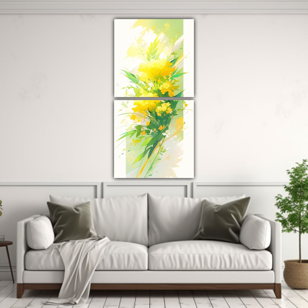 GENERICO - Cuadros Impactantes Amarillo Y Verde En Estilo 20x40 Cm