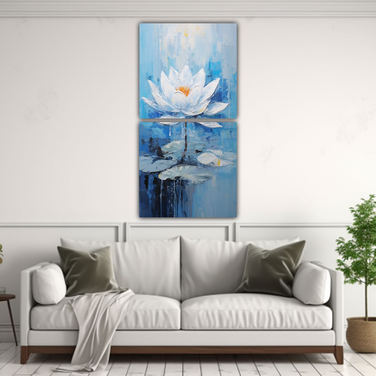 GENERICO - Cuadro Moderno Vibrante Con Loto Azul En Lienzo 40x80 Cm