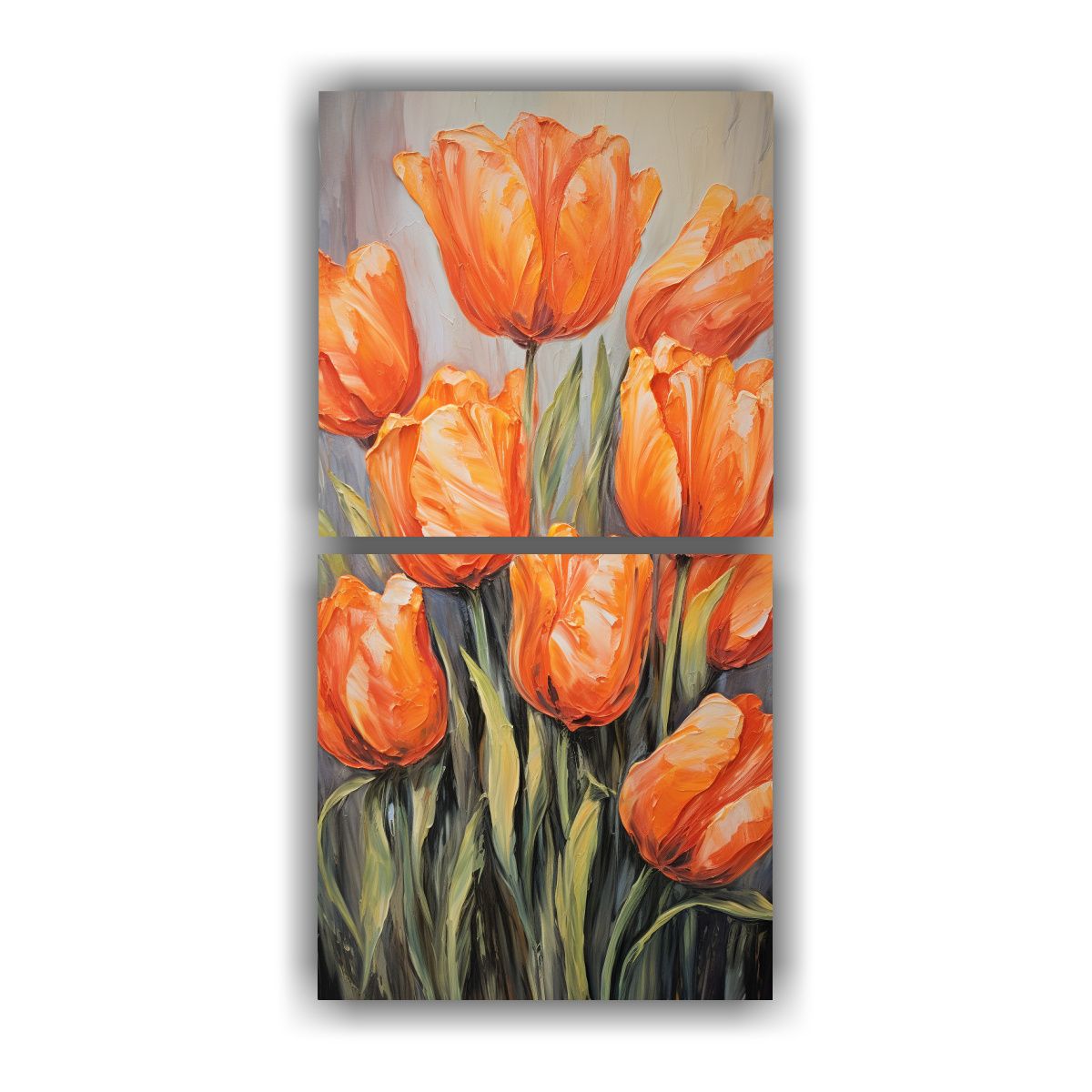 GENERICO - Cuadro Minimalista De Tulipanes Naranjas En Lienzo 20x40 Cm