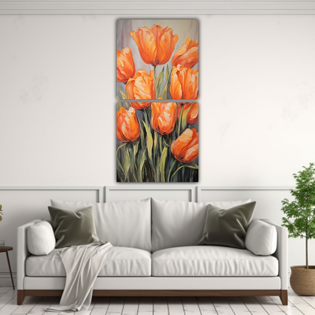GENERICO - Cuadro Minimalista De Tulipanes Naranjas En Lienzo 20x40 Cm