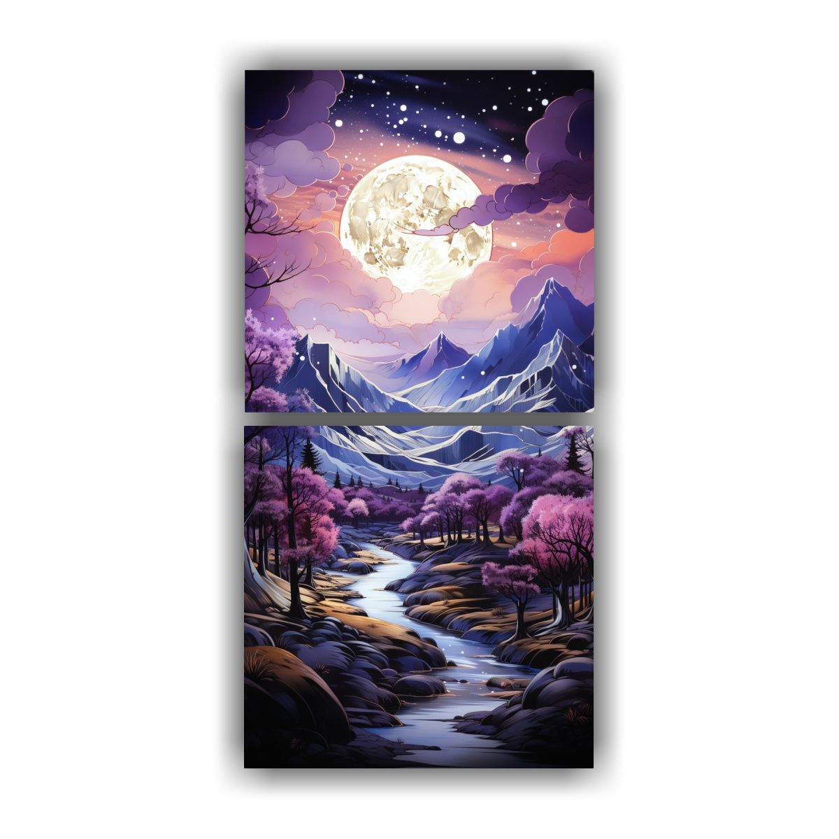 GENERICO - Cuadro De Dormitorio Con Luna Y Montañas En Tela 40x80 Cm