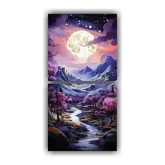 GENERICO - Cuadro De Dormitorio Con Luna Y Montañas En Tela 20x40 Cm