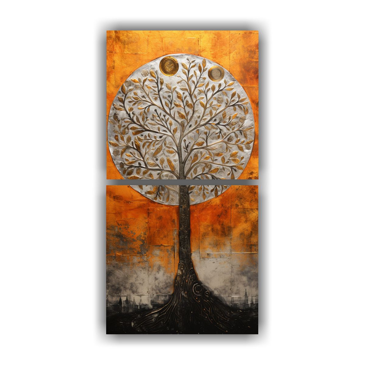 GENERICO - Arte De Pared Inspirador Árbol Naranja Y Plateado 60x120 Cm