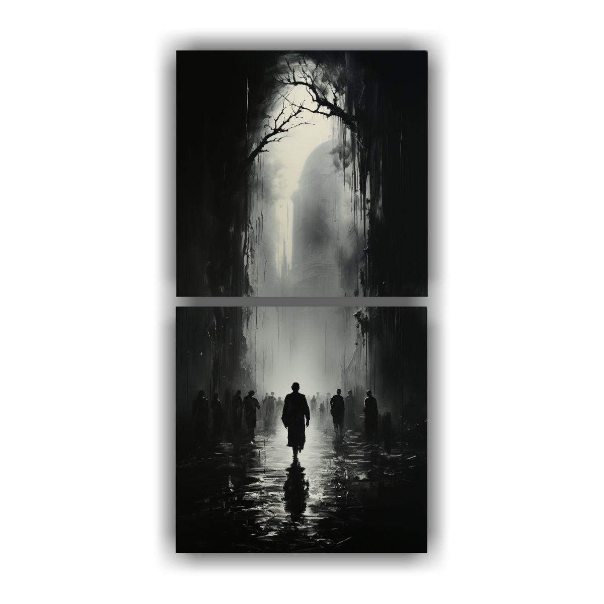 GENERICO - Lienzo Composición Equilibrada Dibujo De Tinta 50x100 Cm