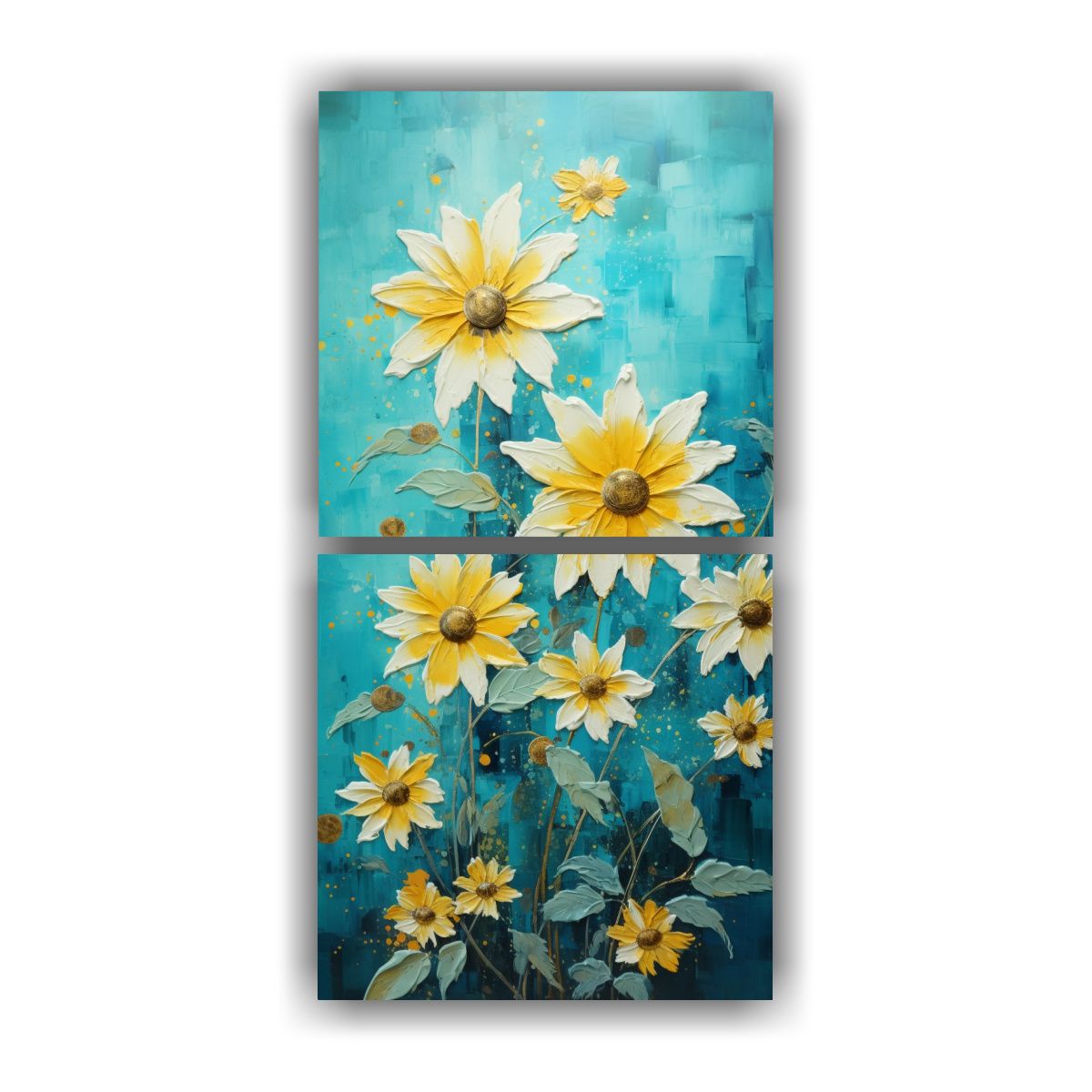 GENERICO - Cuadro En Lienzo Abstracto De Girasoles Turquesa 20x40 Cm