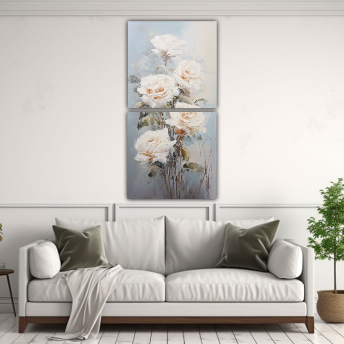 GENERICO - Lienzos Concepto Baño A White Roses Pintura En 50x100 Cm