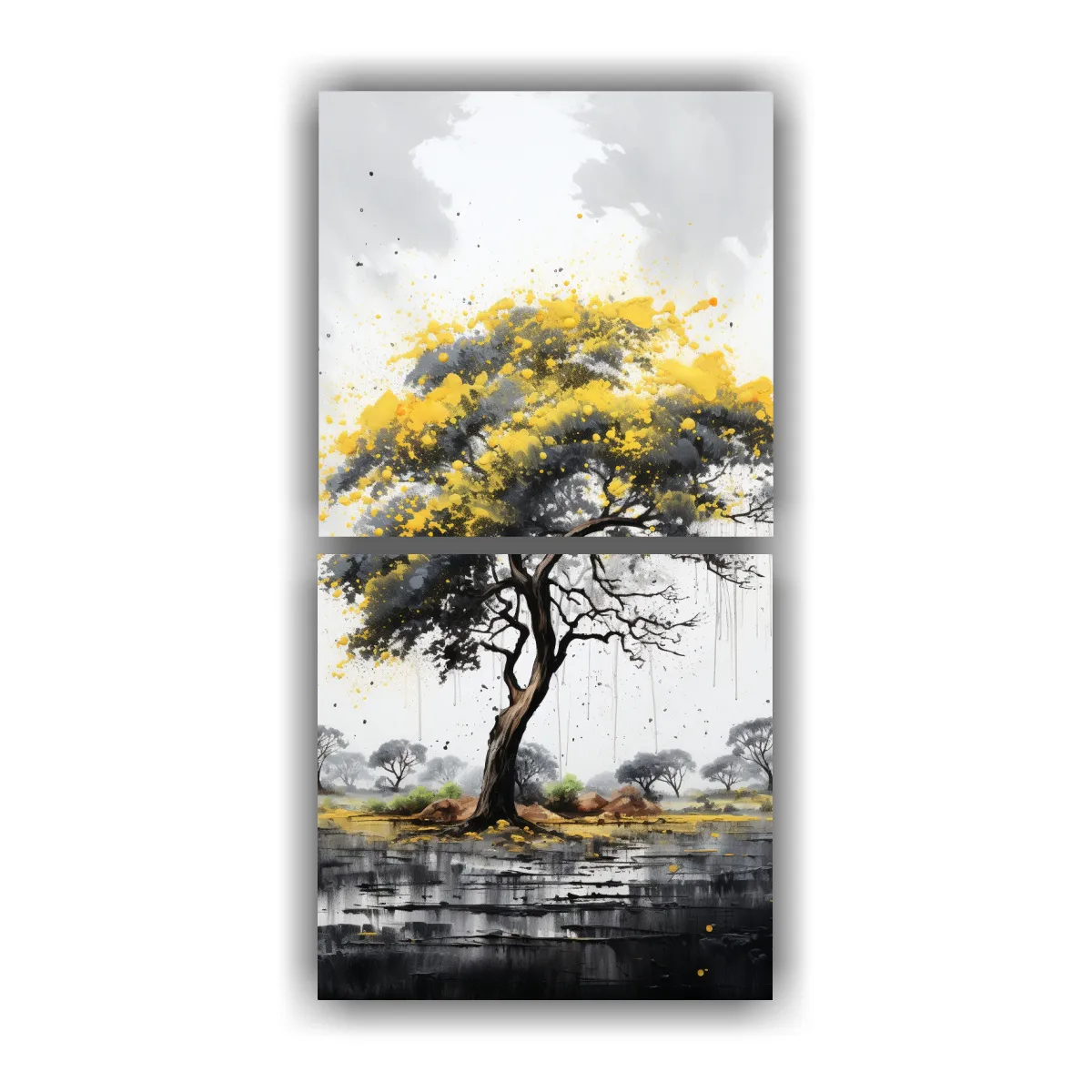 GENERICO - Pintura Abstracta Acuarela árbol Acacia Colores 20x40 Cm