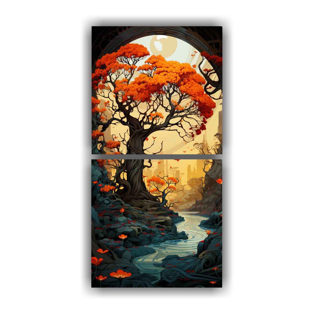 GENERICO - Cuadros Cálidos Enigmáticos Banyan Tree En 50x100 Cm