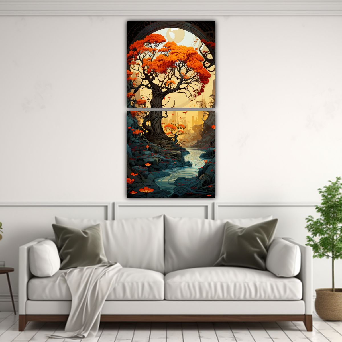 GENERICO - Cuadros Cálidos Enigmáticos Banyan Tree En 50x100 Cm