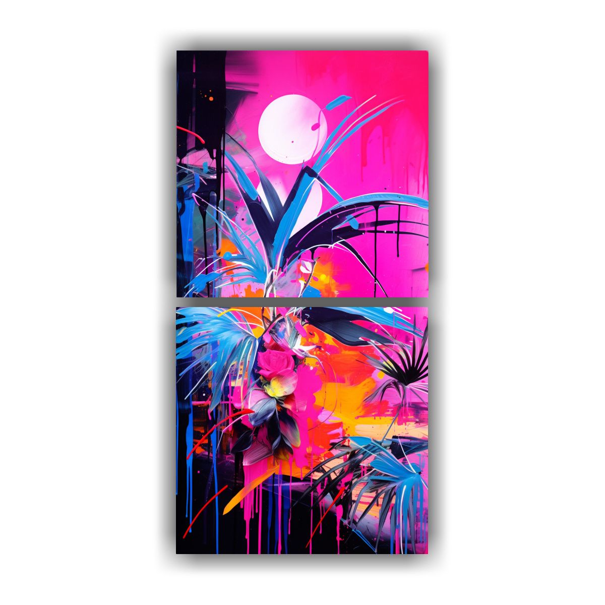 GENERICO - Pinturas Abstractas De Dos Lienzos Con Tema Ecos 20x40 Cm