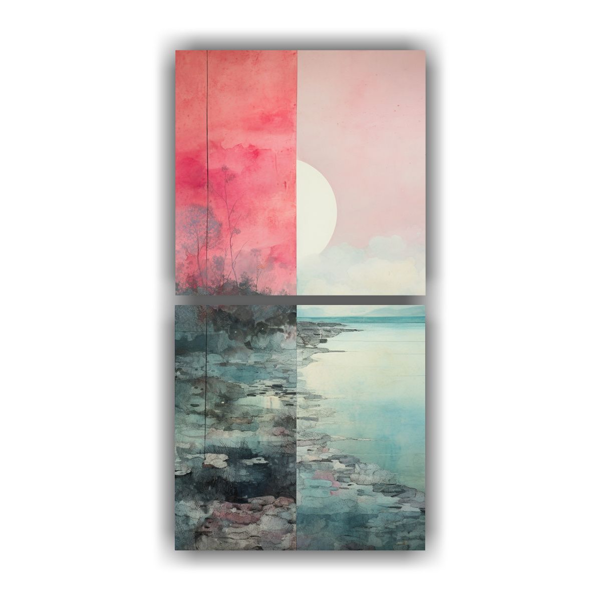 GENERICO - Pintura Acuarela Rosa Turquesa Y Plata Para 20x40 Cm