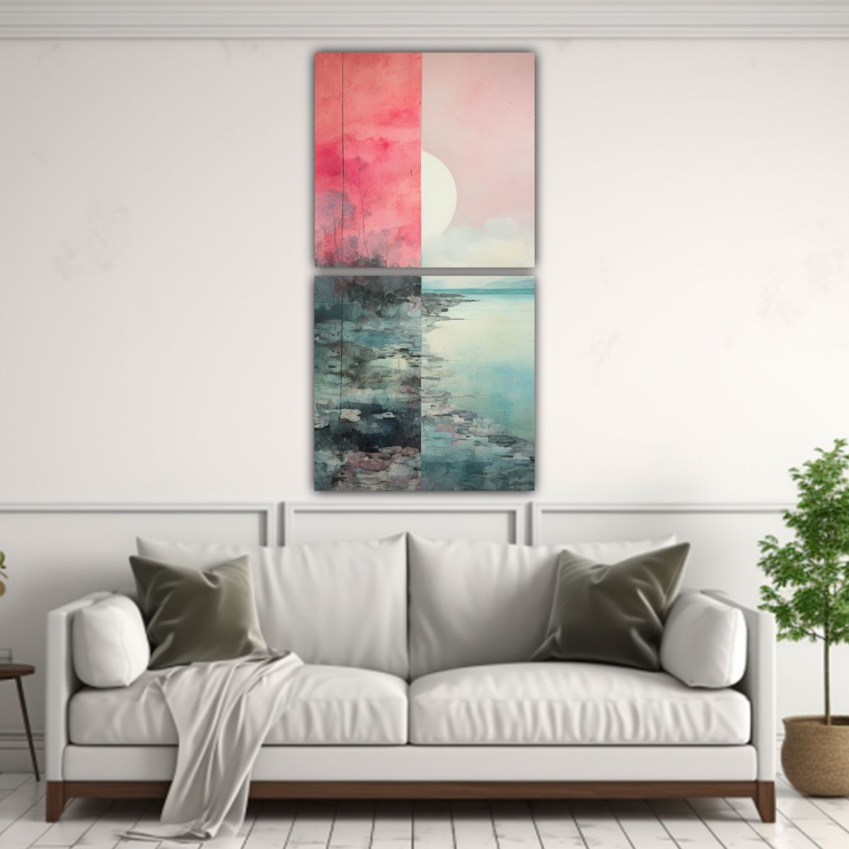 GENERICO - Pintura Acuarela Rosa Turquesa Y Plata Para 20x40 Cm