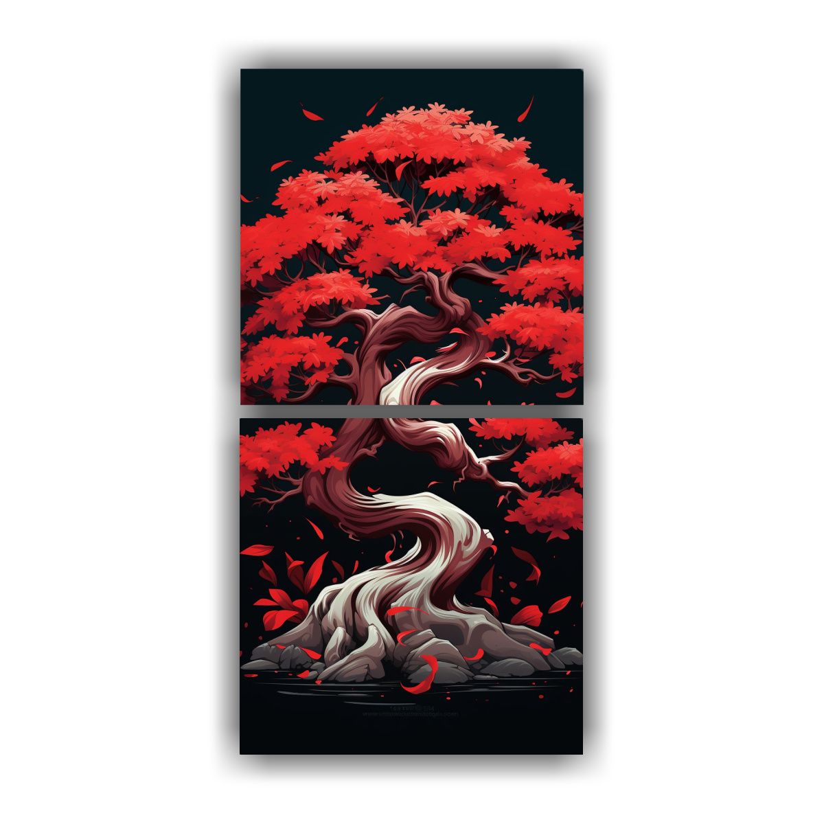 GENERICO - Pintura Decorativa De Bonsái En Colores Rojos 40x80 Cm