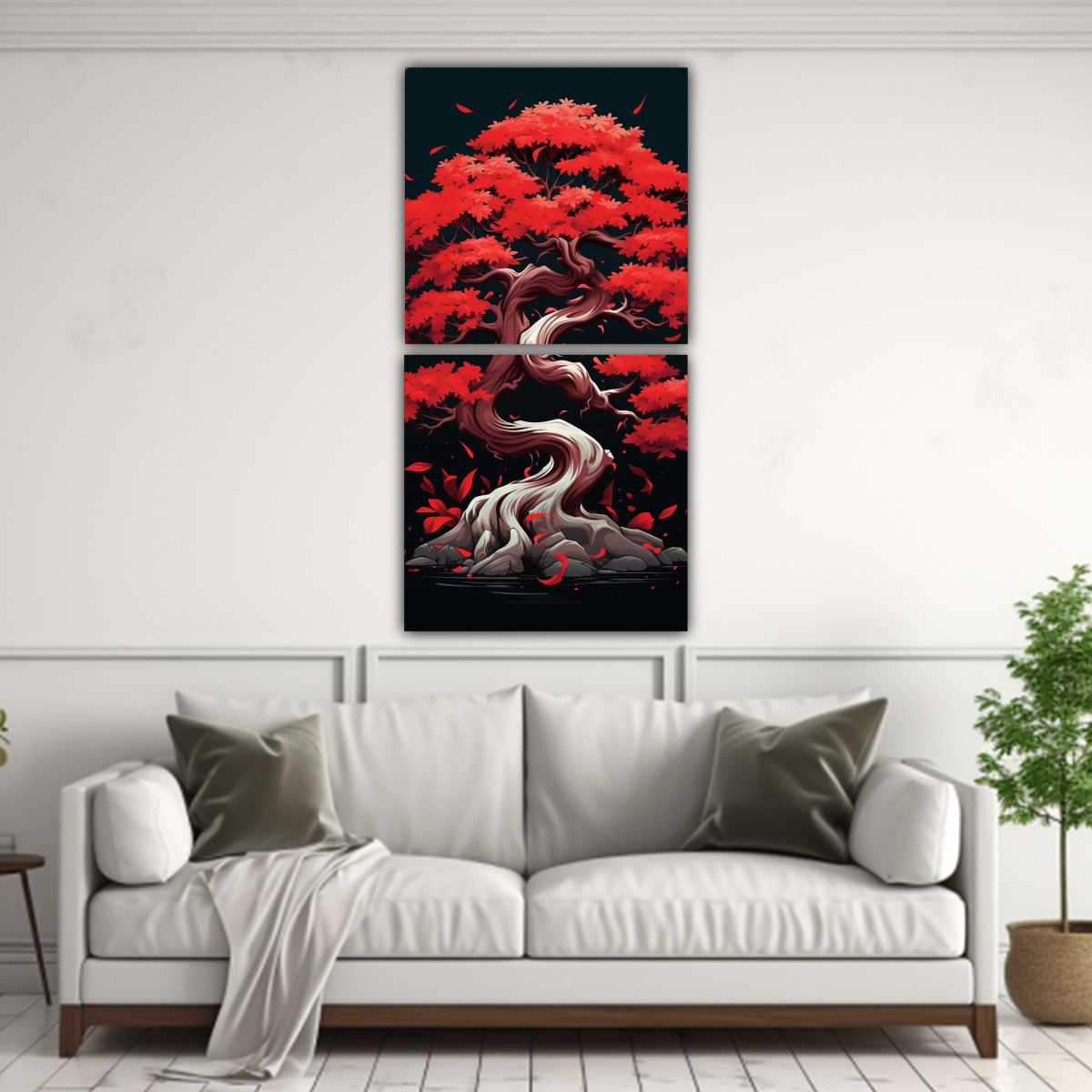 GENERICO - Pintura Decorativa De Bonsái En Colores Rojos 40x80 Cm