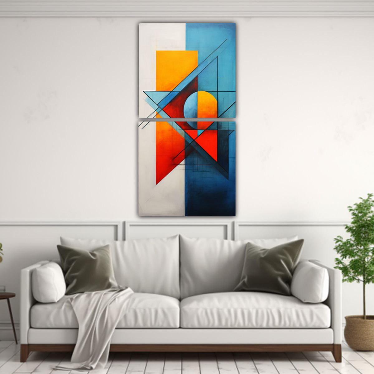 GENERICO - Pintura Abstracta Geométrica En Bastidor Con Dos 20x40 Cm