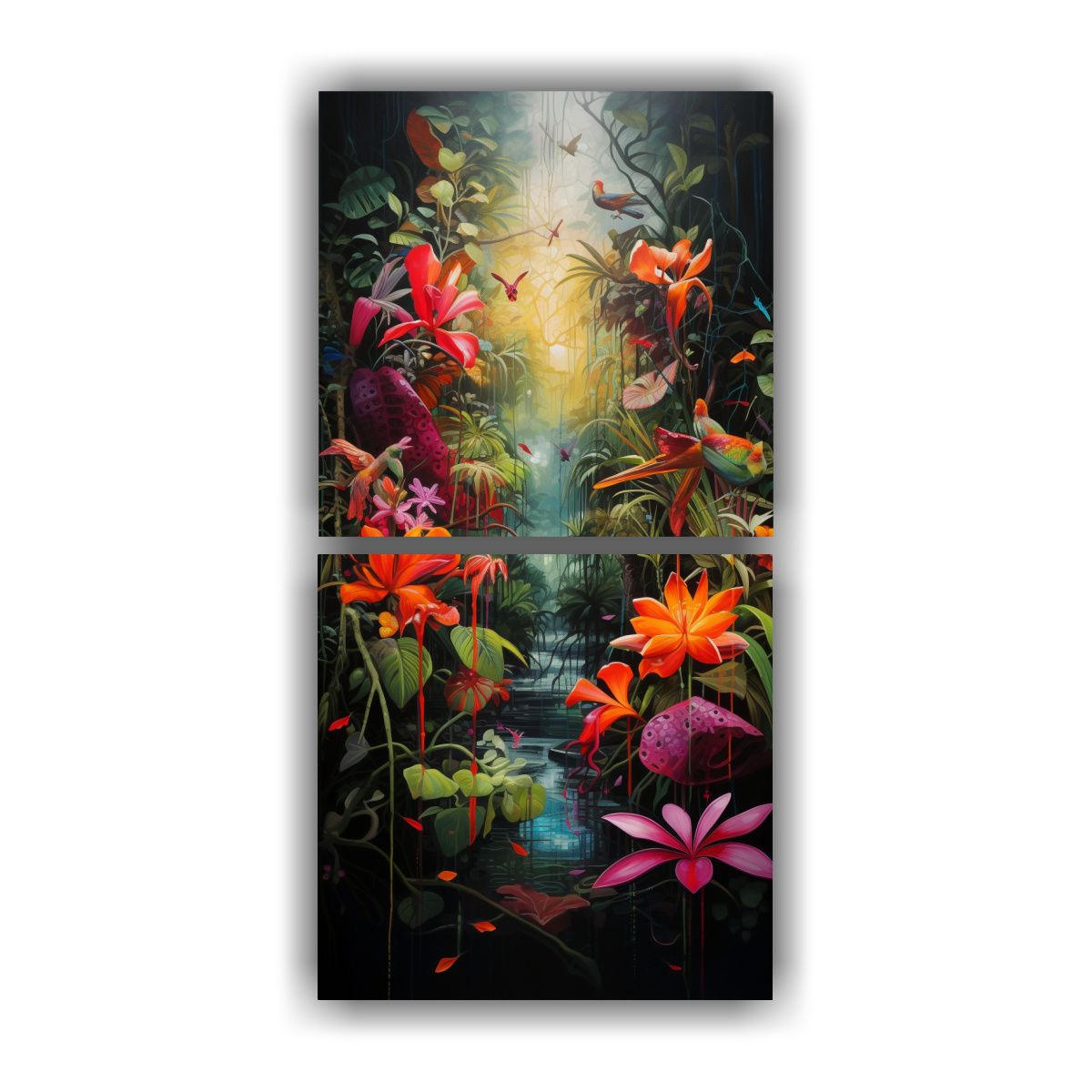 GENERICO - Cuadro Impreso Abstracto Lluvia En La Selva 40x80 Cm