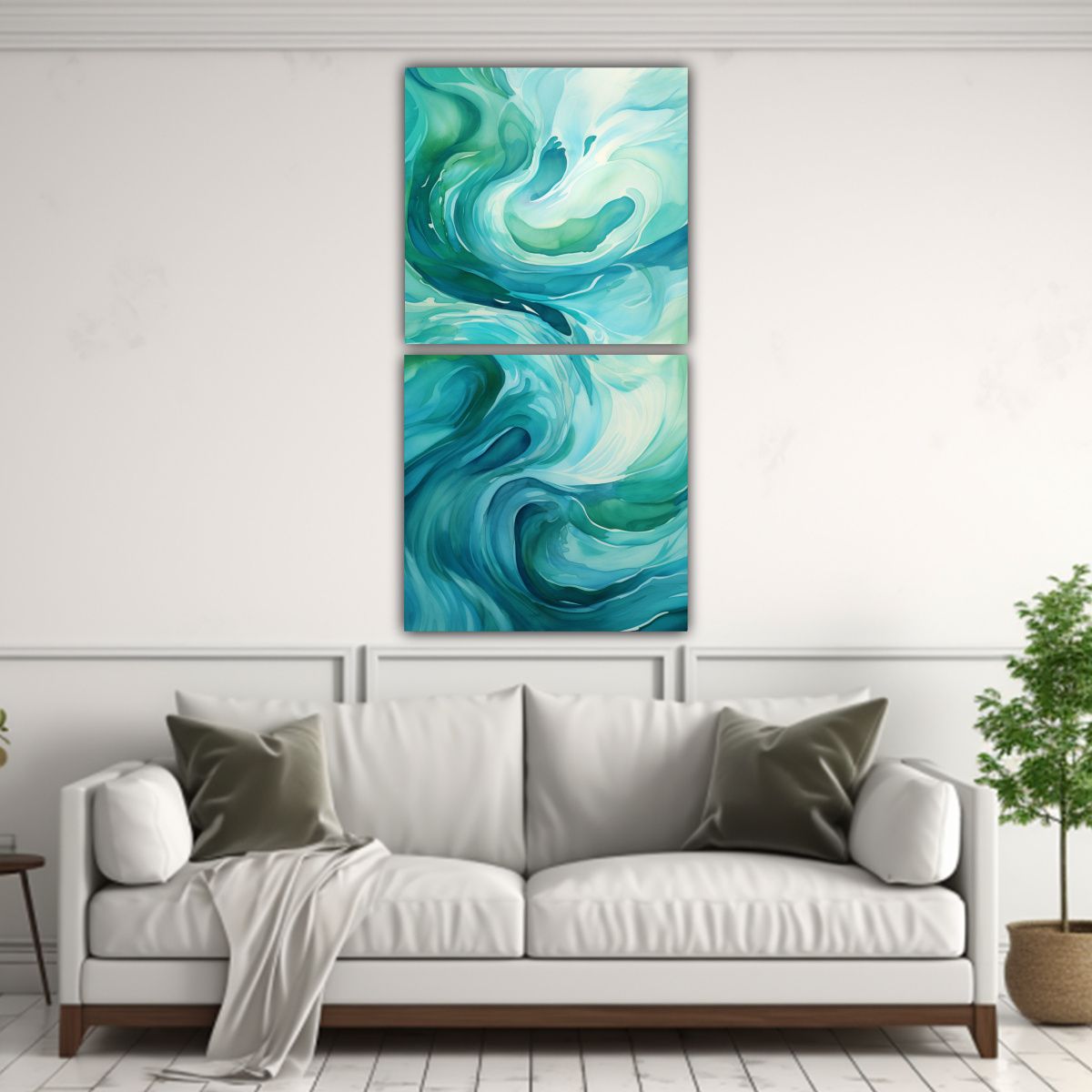 GENERICO - Cuadros Movimiento Único En Azules Oceánicos Y 40x80 Cm