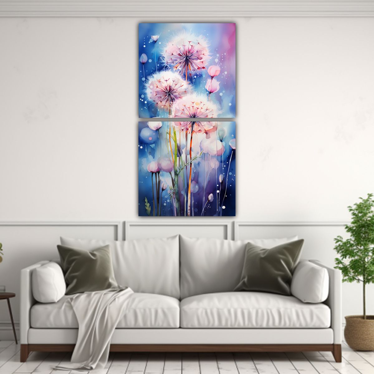 GENERICO - Pintura Acuarela Dos Cuadros Vitalidad Flores 60x120 Cm