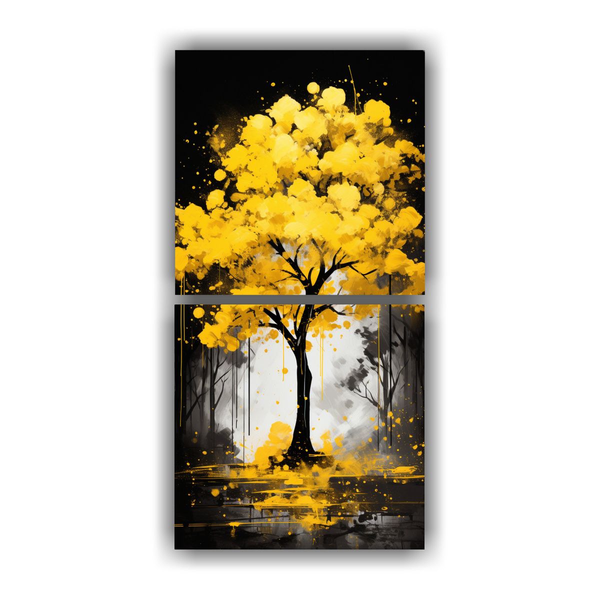 GENERICO - Pintura Abstracta De árbol En Colores Amarillos 60x120 Cm