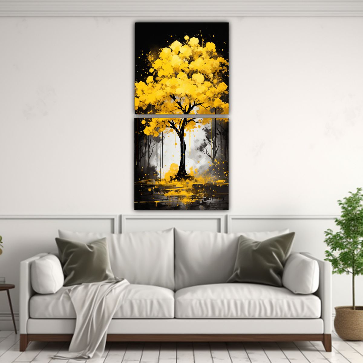 GENERICO - Pintura Abstracta De árbol En Colores Amarillos 60x120 Cm