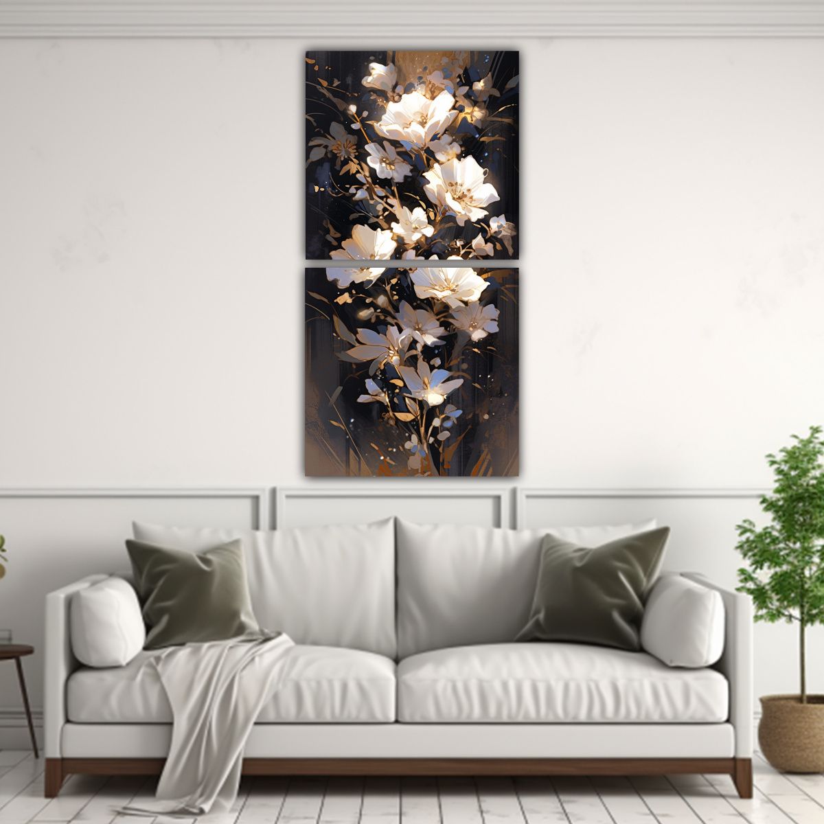 GENERICO - Pintura En Lienzo De Flores En Colores Oro Y 20x40 Cm