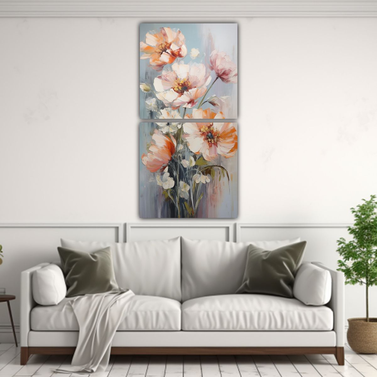 GENERICO - Cuadros Tonos Composición Dinámica De Flores En 30x60 Cm