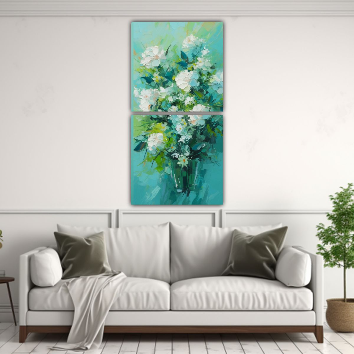 GENERICO - Pintura En Lienzo De Flores Verdes Y Cian Con 50x100 Cm