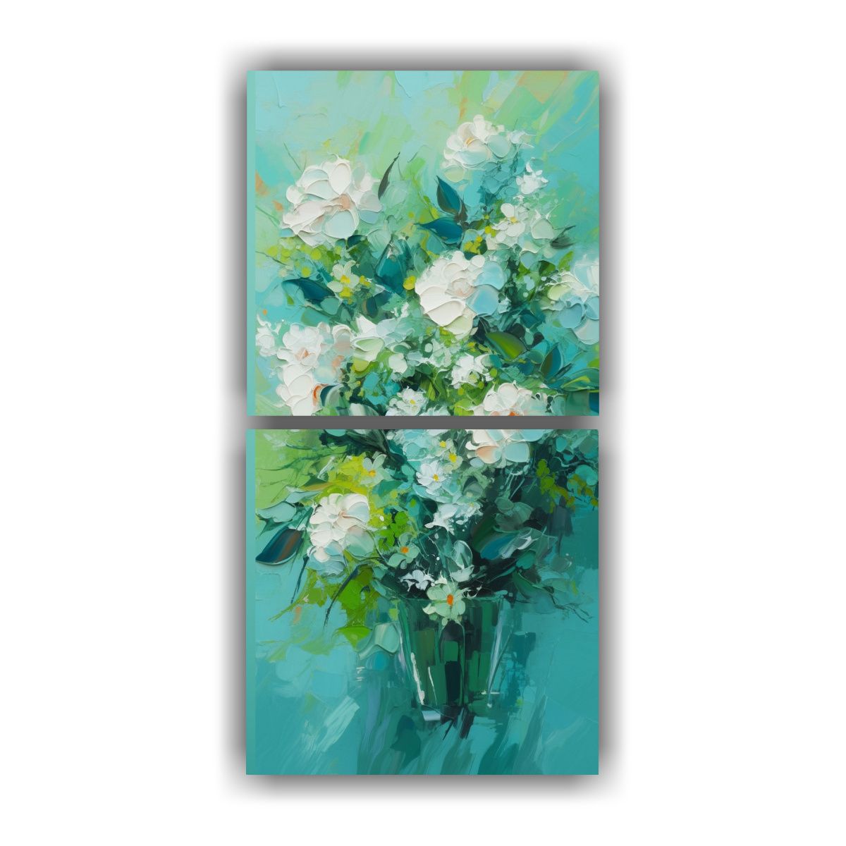 GENERICO - Pintura En Lienzo De Flores Verdes Y Cian Con 20x40 Cm