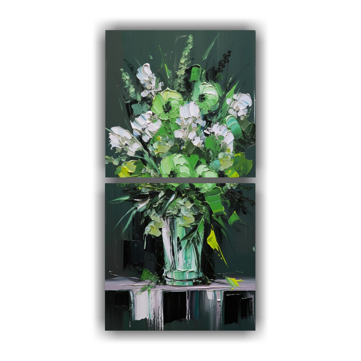 GENERICO - Pintura En Lienzo De Flores Verdes Y Negras Para 60x120 Cm