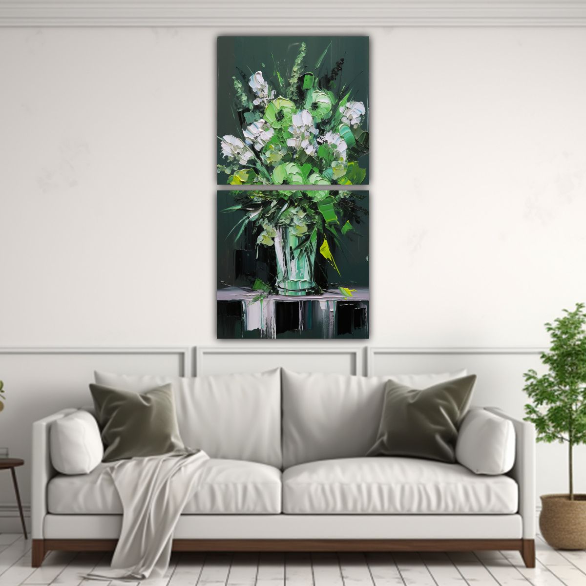 GENERICO - Pintura En Lienzo De Flores Verdes Y Negras Para 60x120 Cm
