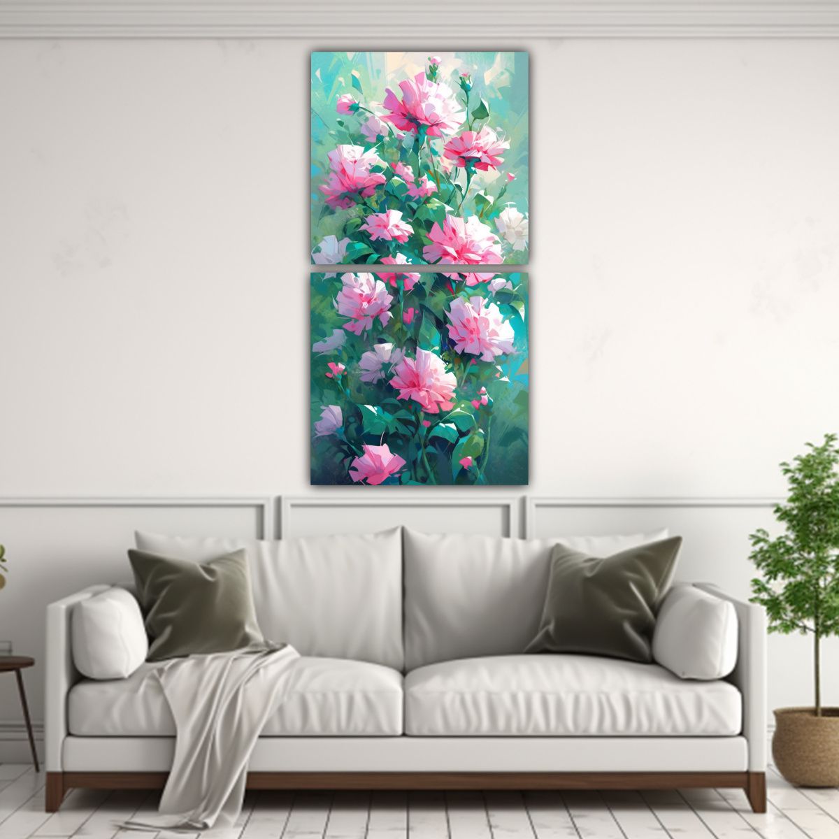GENERICO - Pintura En Lienzo De Flores En Colores Verde Y 30x60 Cm