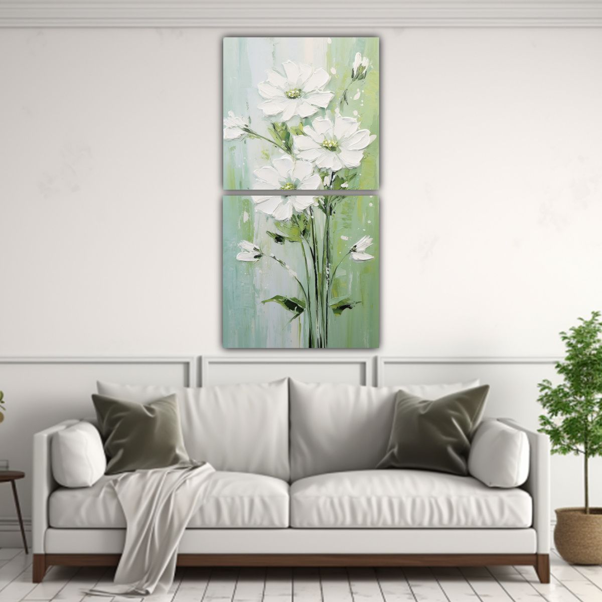 GENERICO - Pintura De Flores En Lienzo En Colores Verde Y 40x80 Cm