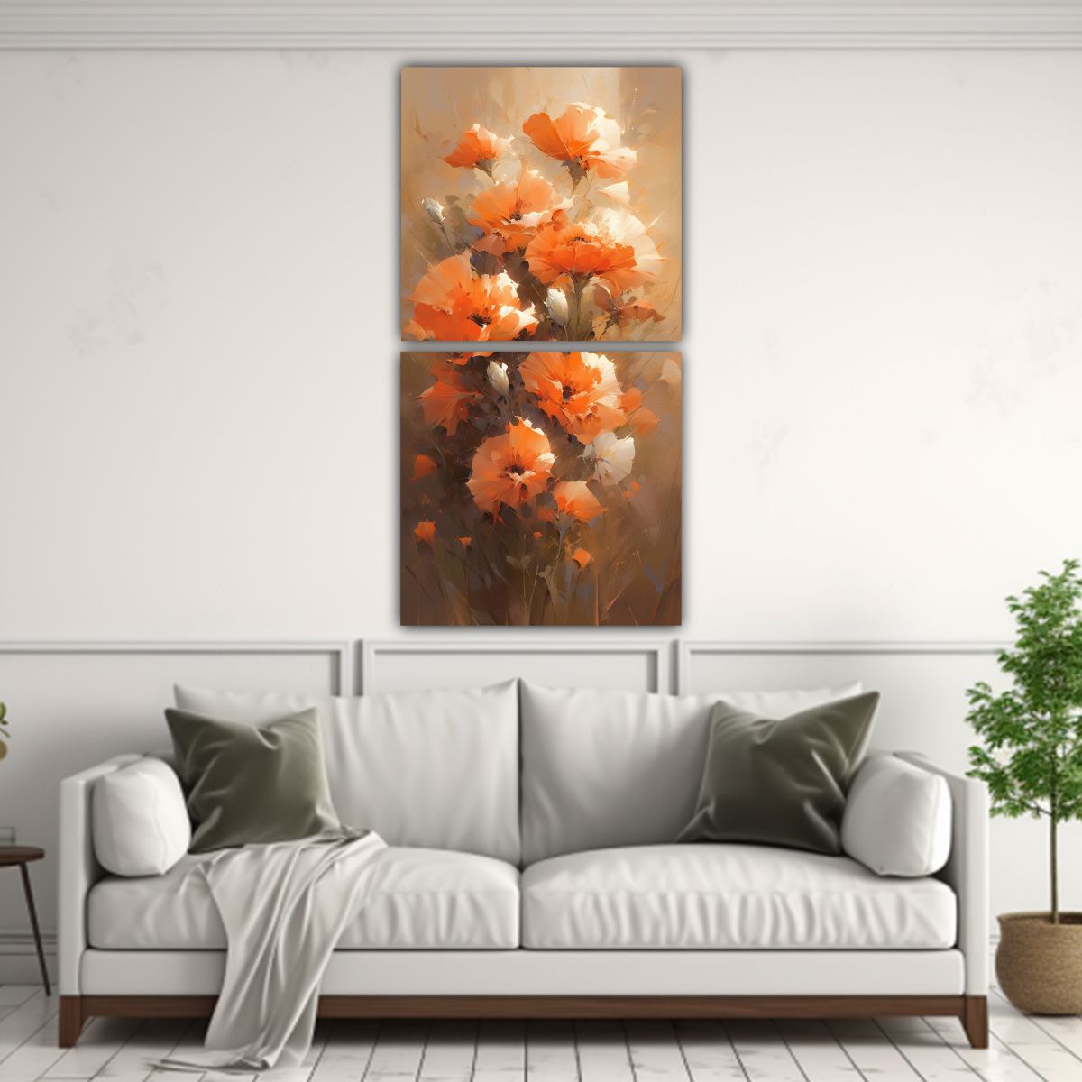 GENERICO - Pintura En Lienzo De Flores Naranjas Estilo 60x120 Cm