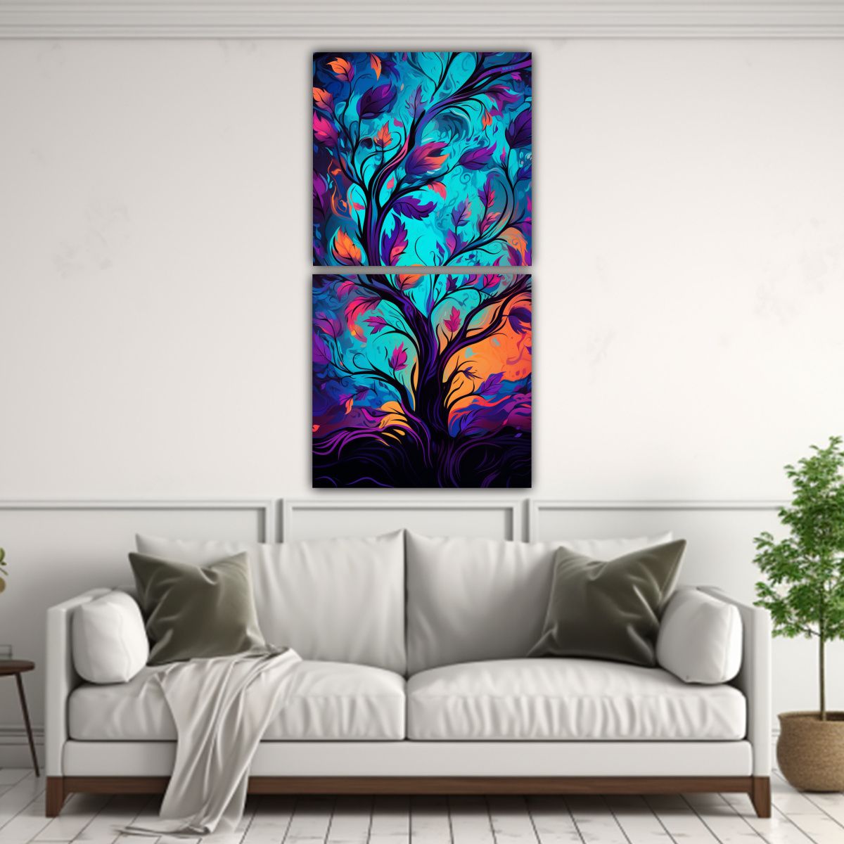 GENERICO - Cuadro Vertical Para Oficina Con Árbol Naranja 30x60 Cm