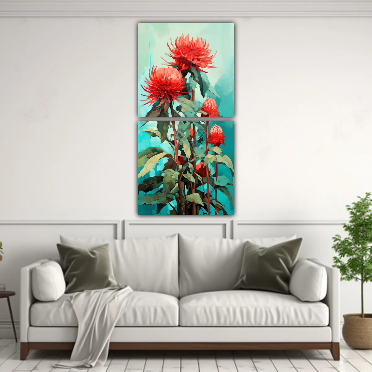GENERICO - Cuadros Decorativos Modernos De Lienzo Con Flores 60x120 Cm