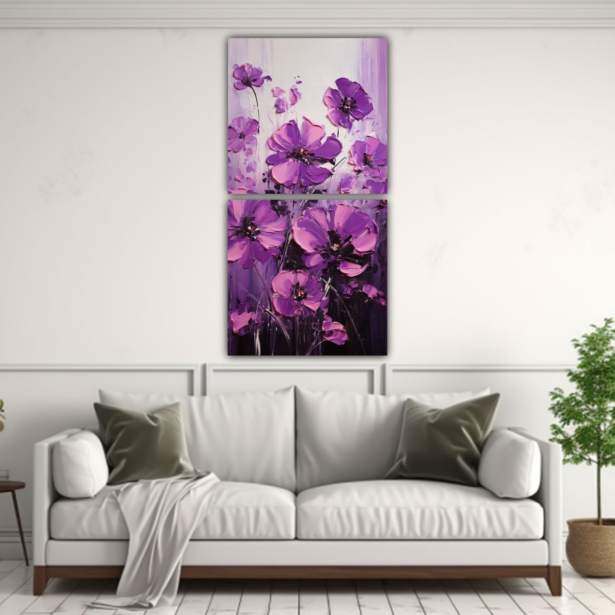 GENERICO - Dos Lienzos De Tela Imagen Visión De Flores 40x80 Cm