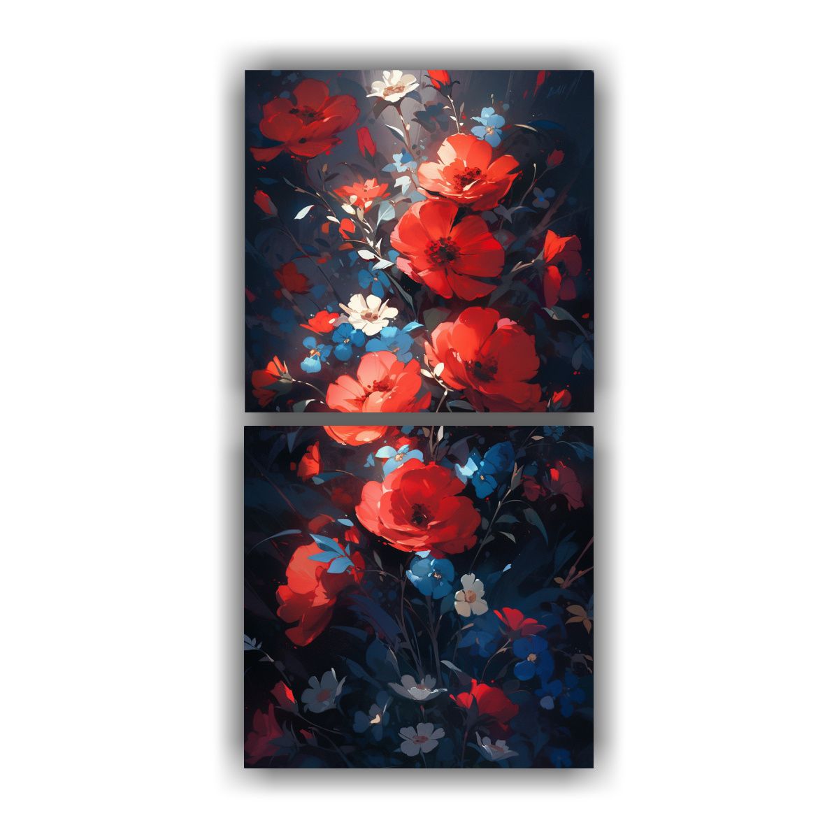 GENERICO - Pintura En Lienzo Flores Rojas Y Azules En 60x120 Cm